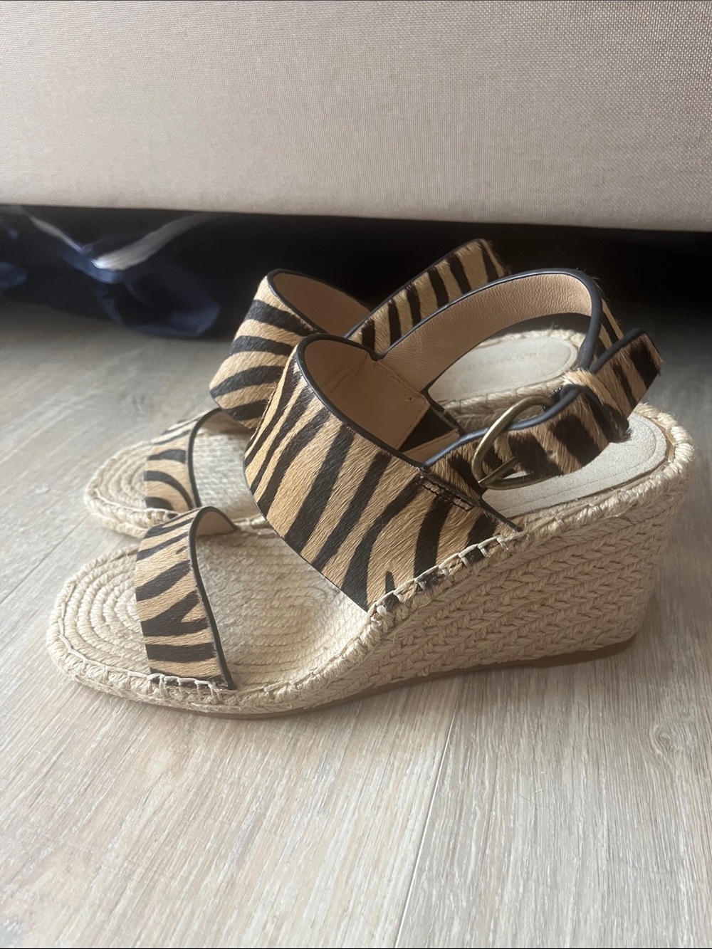 Banana Republic leatherTiger-Print Espadrille Wedges in Tan and Black